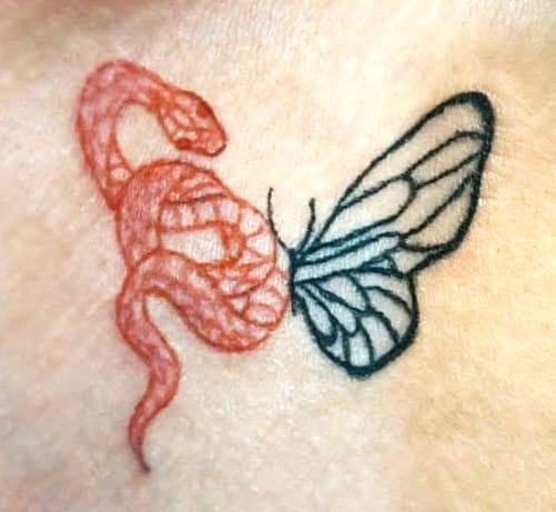 Snake Butterfly Fine Line and Minimalist Tattoo