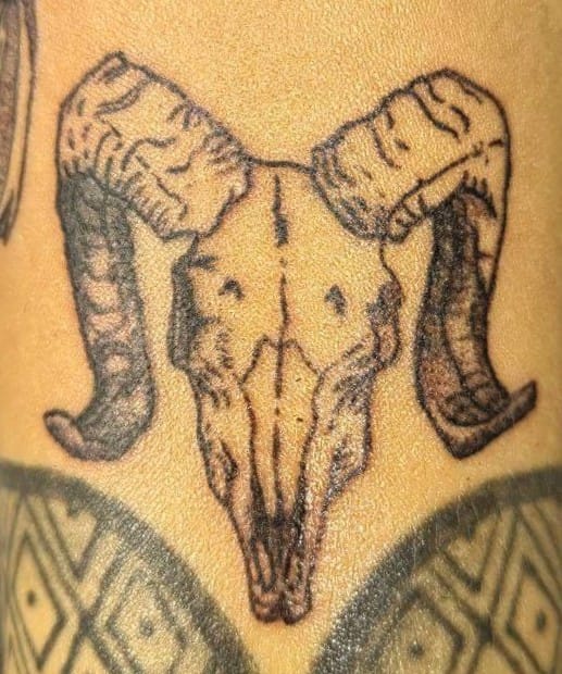 Ram Skull Linework Tattoo