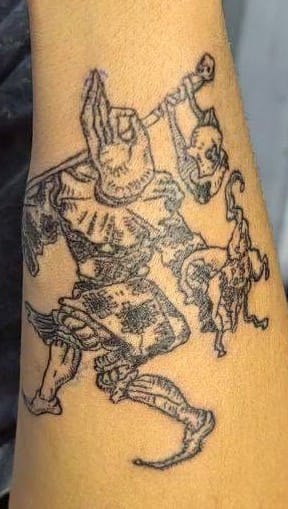 Hand Jester Medieval Woodcut Style Tattoo