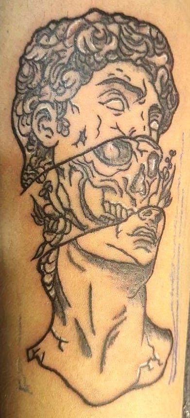 Michelangelo Sculpture Blackwork Style Tattoo